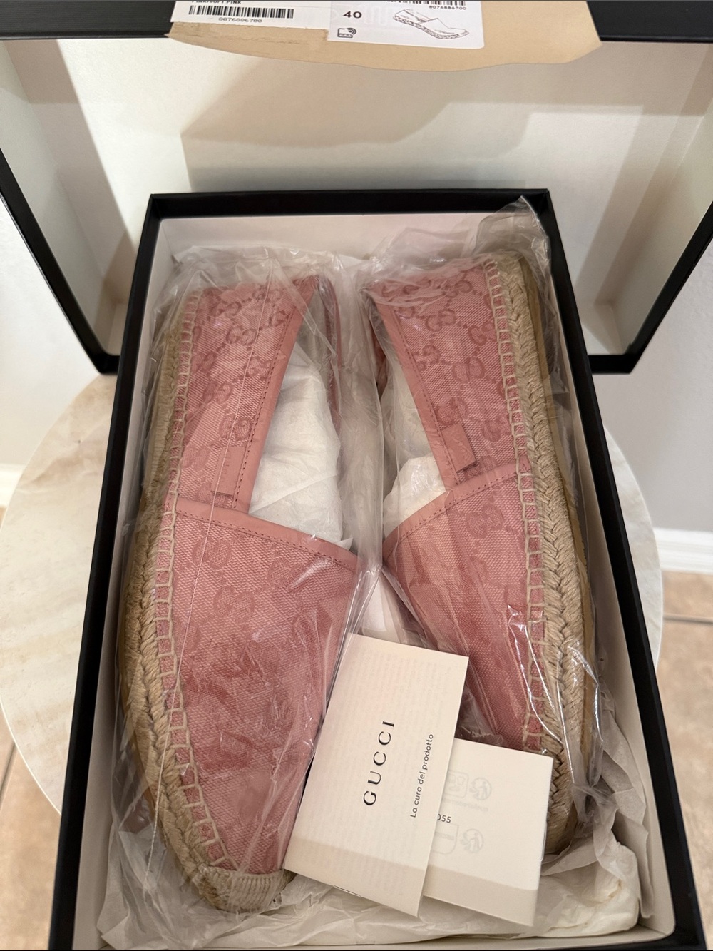 Gucci Pink Monogram Canvas Espadrille Flats